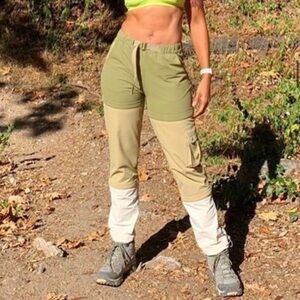 Outdoor Voices RecTrek Zip Off Convertible Pants green and khaki